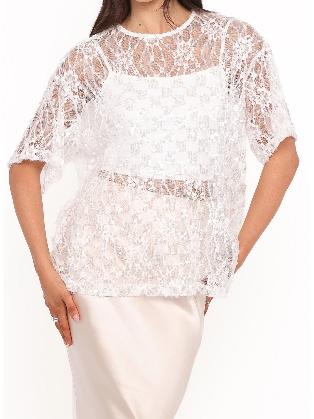 Petal & Pup White Floral Sheer Lace Tunic